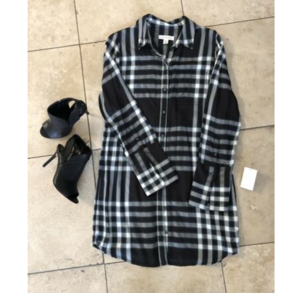 Treasure & Bond Dresses & Skirts - Treasure & Bond Plaid Shirt Dress XS Women's Grey